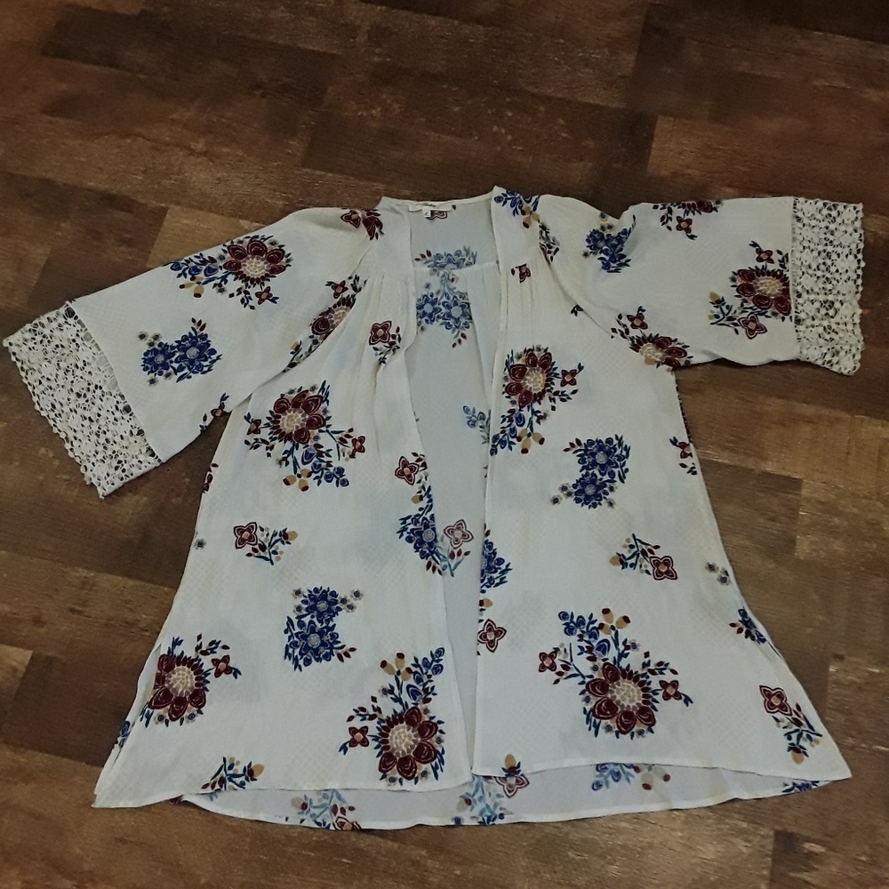 Andree by Unit women cardigan kimono open front floral crochet size L